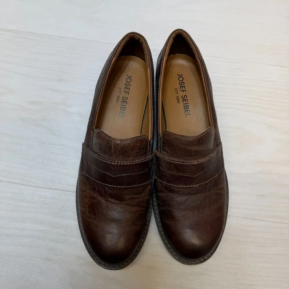 Josef Seibel Sienna 96 Penny Loafer Women's Size 7.5 Brown Leather Slip On Shoes